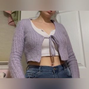 Garage Light Purple Cropped Sweater, Tie Knot in Front